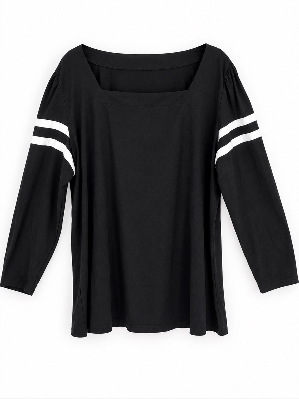 Black Square Neck Long Sleeve Top White Varsity Stripes Plus Size 3X